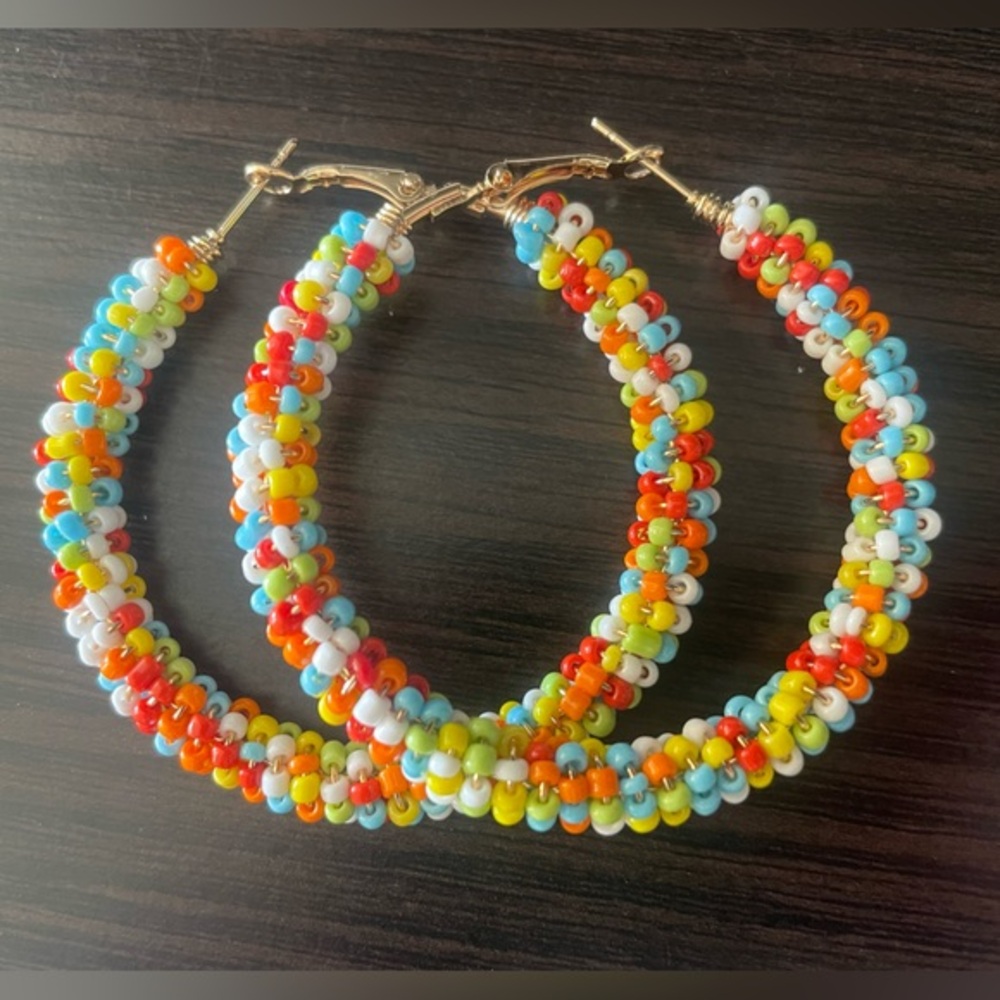 **NEW** Multicolor Beaded Hoop Earrings
